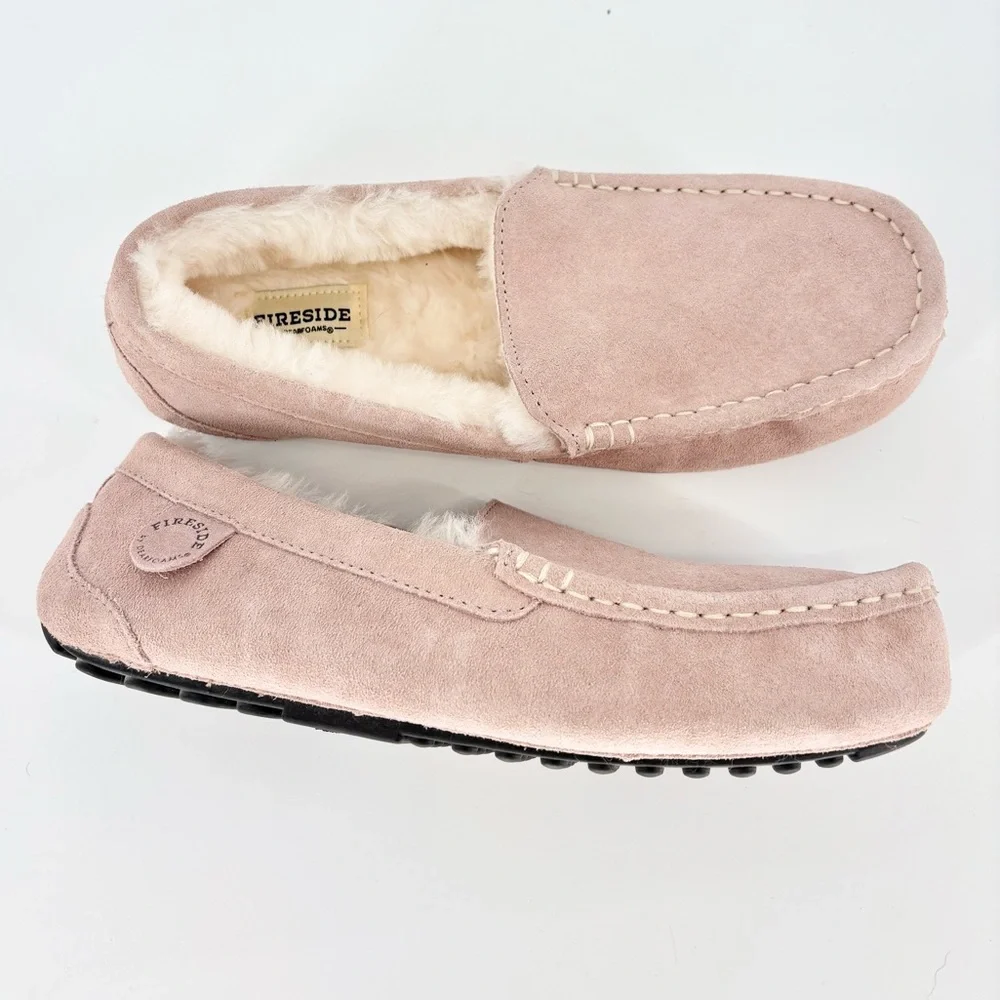 Fireside by Dearfoams Mel Genuine Shearling Moccasin in Dusty Pink - Picture 10 of 16
